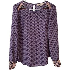 LOFT Long Sleeve Blue Maeve Black Blouse Size XS